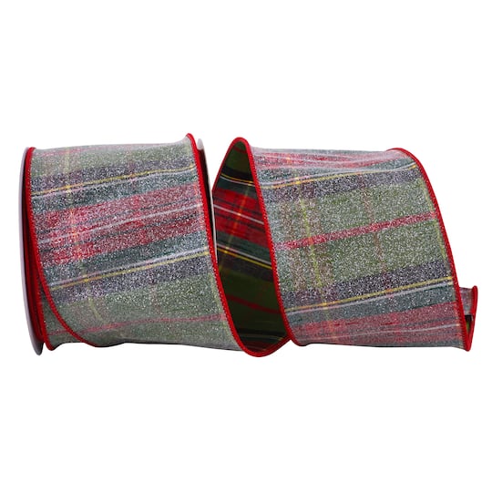 JAM Paper 4&#x22; x 10yd. Frosted Wired Greensboro Dupioni Plaid Ribbon